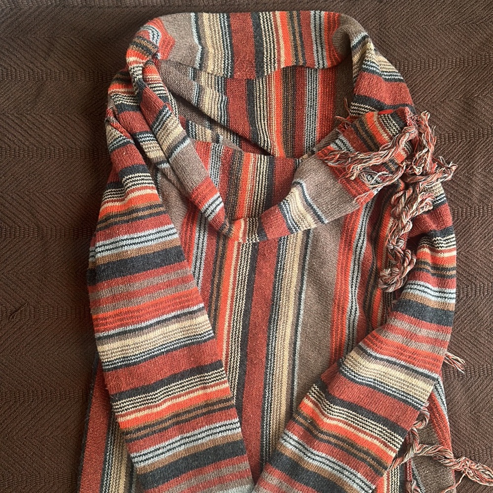 Open Front Knited Tassels Slash Loose Cardigan Crew Neck Speckled Fringe Sweater - Picture 6 of 6